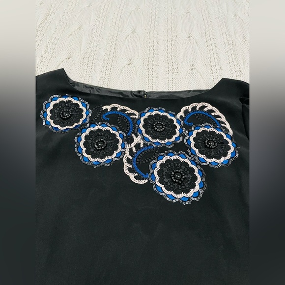 Monsoon Black Embroidered Above Knee Dress Sheer Sleeves Size 10 - Picture 11 of 13